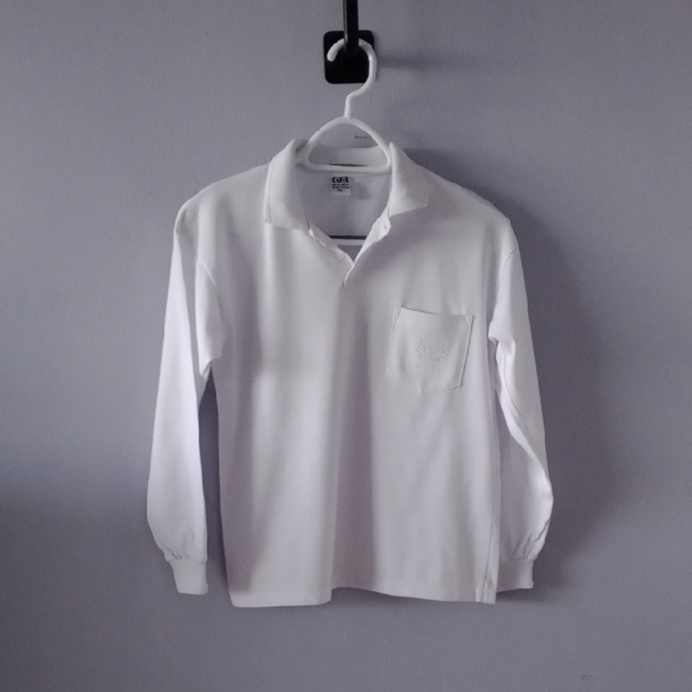 Gildan White Long Sleeve Polo Shirt Classic Design